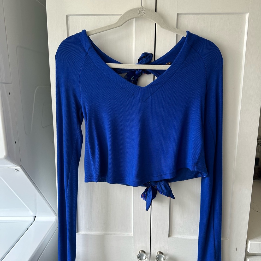 Free people Blue V-Neck Tie-Back Women's Top